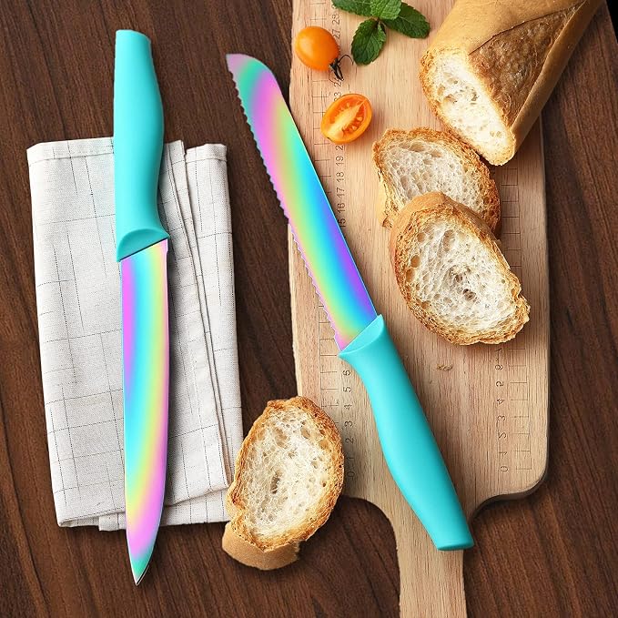 Marco Almond Knife Block Set, Knife Set Rainbow Color, 14 Piece Stainless Steel - Image 5