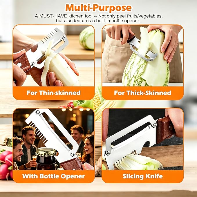 Multi-Functional Vegetable Peeler, 3 in 1 Multi Functional Wooden Handle Peeler - Image 6