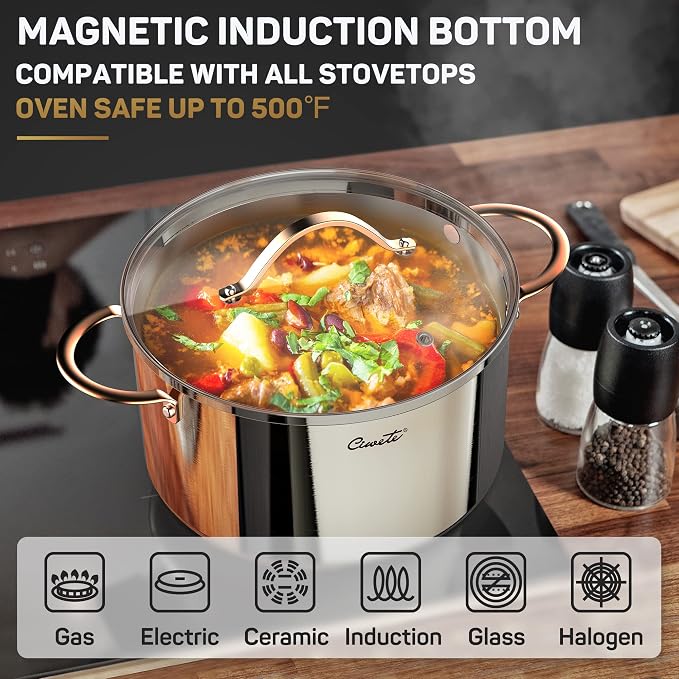 Ciwete 8 Quart Stock Pot, 3 Ply Whole Clad Stainless Steel Stock Pot, 8 QT - Image 4