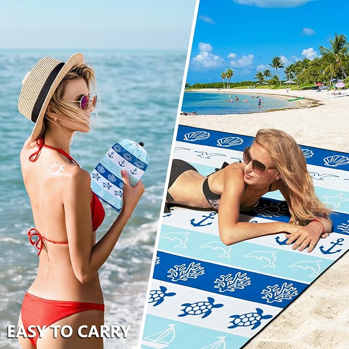 HIHOHO Beach Blanket Waterproof Sandproof Extra Large Beach Mat 79" X - Image 4
