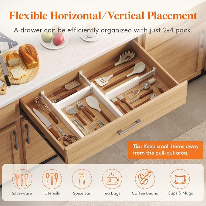 Lifewit 8 Pack 2.36" High Drawer Dividers 28-43.5cm/11-17" Adjustable Drawer - Image 6