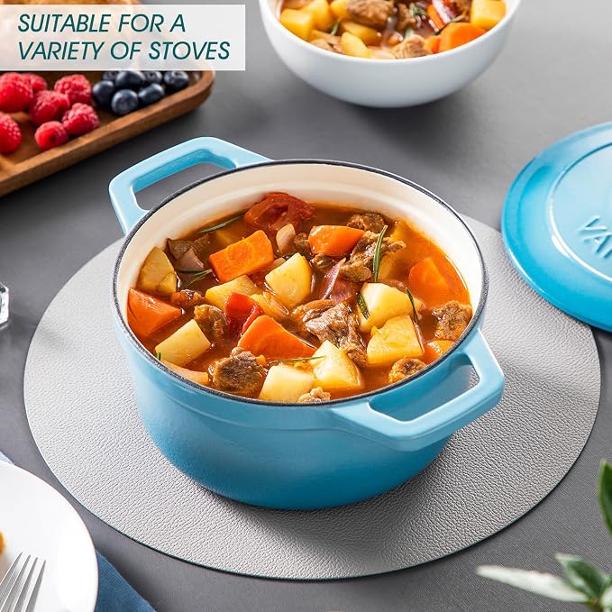 vancasso Enameled Cast Iron Dutch Oven, 2.5 QT Blue Naturally Non-Stick - Image 4