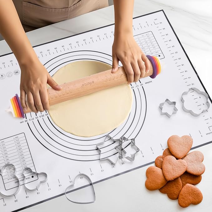 Wooden Rolling Pin with Thickness Rings and Pastry Baking Mat, Pie Crusts - Image 8