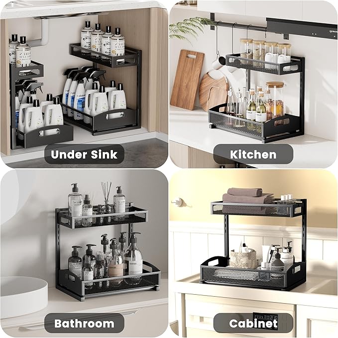 Petiza Under Sink Organizer, 2 Pack Height Adjustable Under Sink Organizers and - Image 4