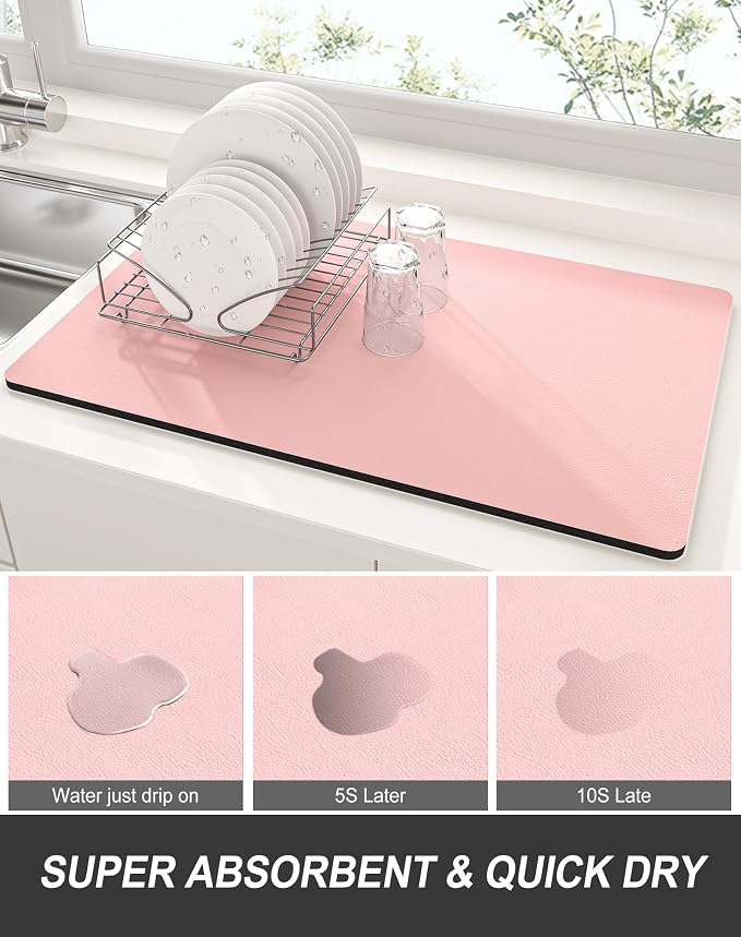 Rnivvi Dish Drying Mat for Kitchen Counter, XL 15 x 24" Super Absorbent Drainer - Image 3
