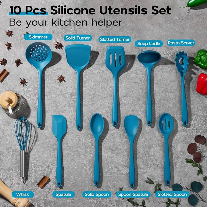 Onader Navy Blue Kitchen Utensils Set, Silicone Cooking Utensils Set of 10 - Image 8