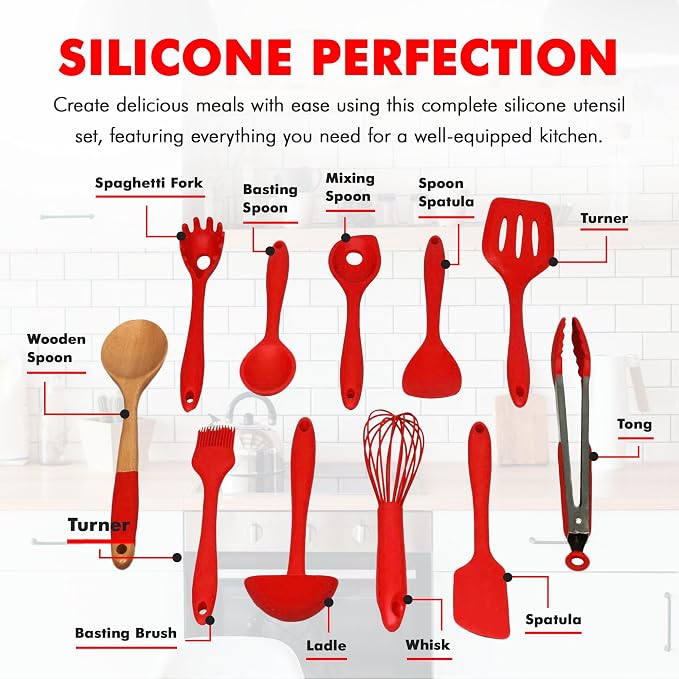 Chef Craft Premium Silicone Kitchen Tool and Utensil Set, 11 Piece Set - Image 4