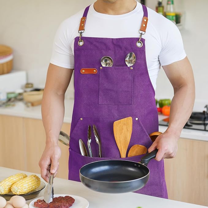 Aoomzoon Canvas Aprons for Men Chef Apron, Work Apron - 16oz Heavy Duty Cross - Image 2