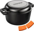 2-in-1 Pre-Seasoned Cast Iron Double Dutch Oven Pot by UmiteChef