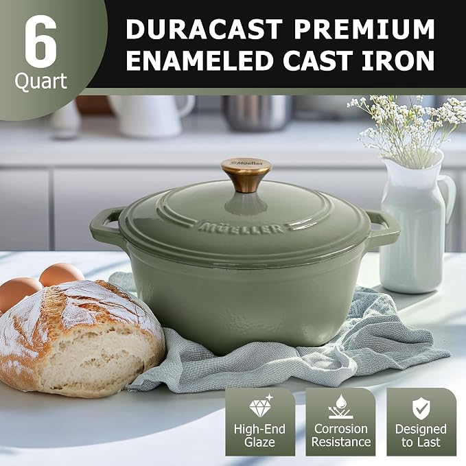 MUELLER HOME 6 Quart Enameled Cast Iron Dutch Oven - Image 2