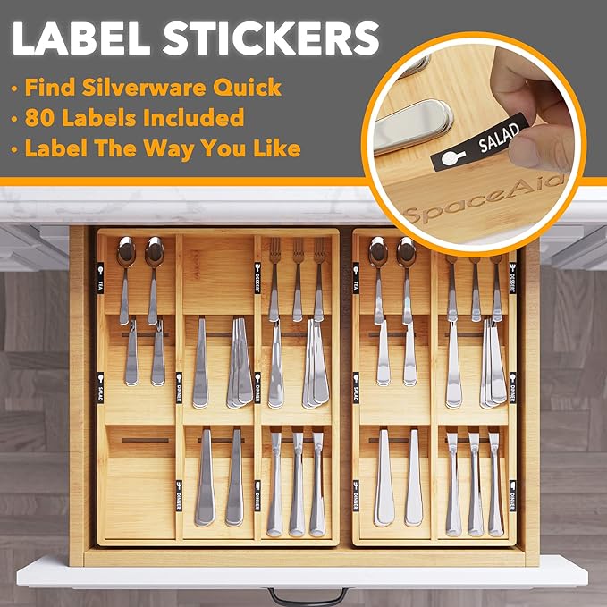 SpaceAid Bamboo Silverware Drawer Organizer - Image 3