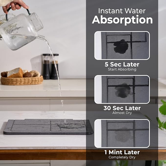 Large Stone Drying Mat for Kitchen Counter, Quick Dry Stone Dishes Mats - Image 3