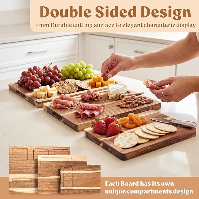Acacia Wood Cutting Board for Kitchen, Non-Toxic Cutting Board Set of 3 - Image 4