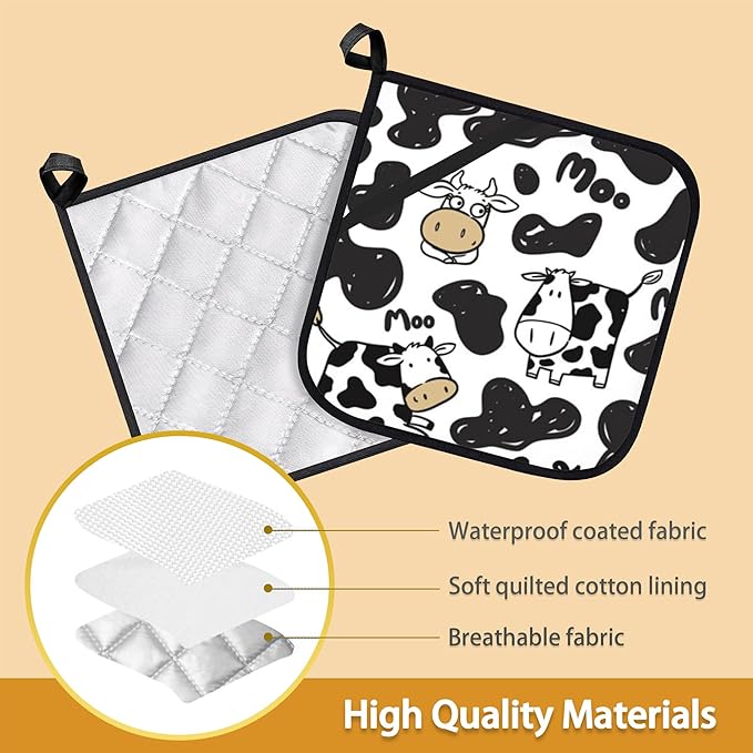 Cow Skin Pot Holder Set of 2, Heat Resistant Potholders Oven Hot Pads - Image 3