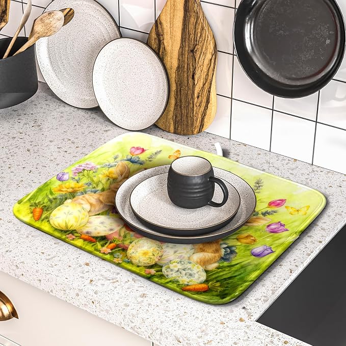 Easter Dish Drying Mat for Kitchen Counter Spring Bunny Microfiber Countertop - Image 5