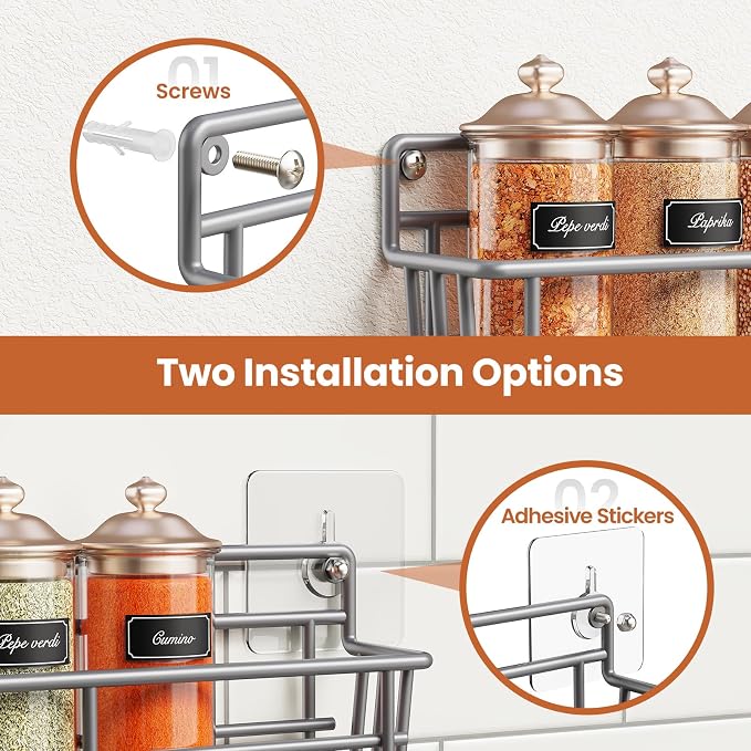 Mystozer 5 Pack Spice Rack Seasoning Organizer Wall Mount, Spice Storage Spice - Image 4