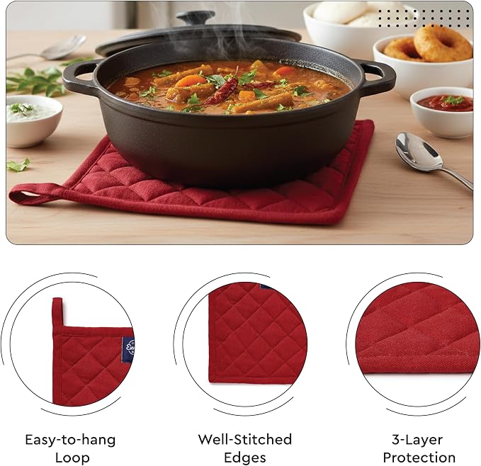 Encasa XO Heat Resistant 100% Cotton Oven Glove & Potholder Set - Image 5