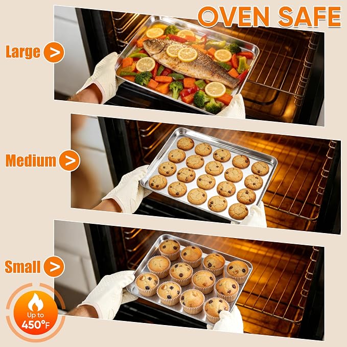 LIANYU Baking Sheet Pans Set of 3, Stainless Steel Cookie Sheets - Image 4
