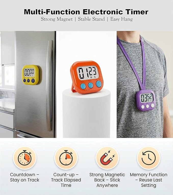 Digital Timer for Classroom Teachers Students, Magnetic Kitchen Countdown Timer - Image 2