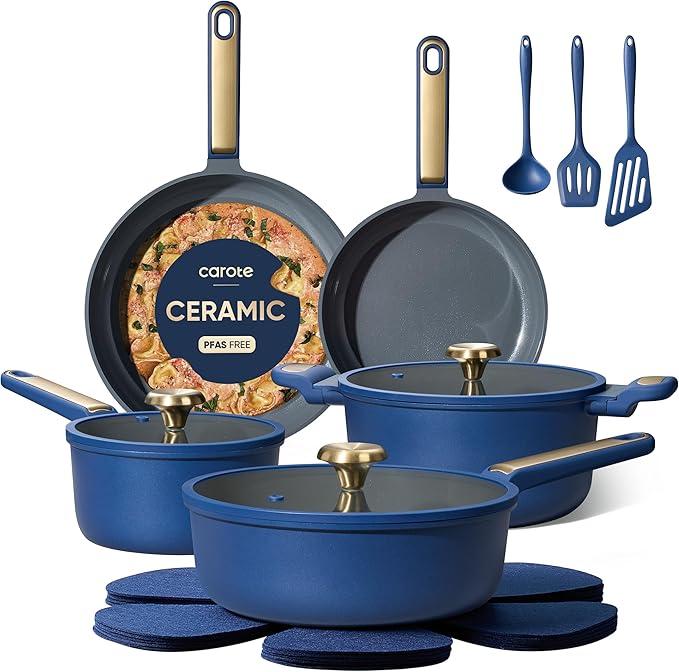 CAROTE Ceramic Cookwar Set, Pots and Pan Set Non Stick 16 Piece, Cookware Set by CAROTE