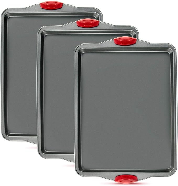 Premium Nonstick Baking Sheet Pans – Set of 3, Heavy-Gauge Carbon Steel by Boxikikitchen