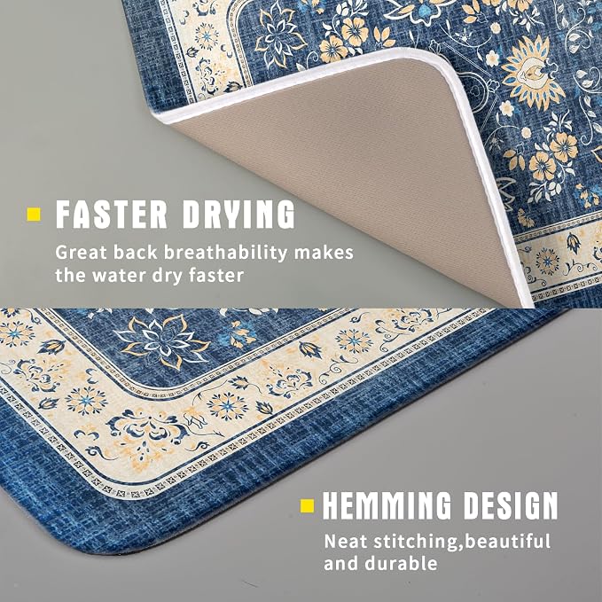 Blue Boho Dish Drying Mat for Kitchen Counter 16x18 Inch Fast Dry Drying Pad - Image 3