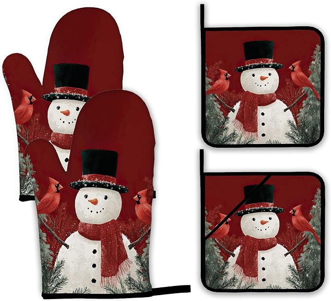 Christmas Snowman Oven Mitts and Pot Holders, Cardinal Heat Resistant Oven by Unknown