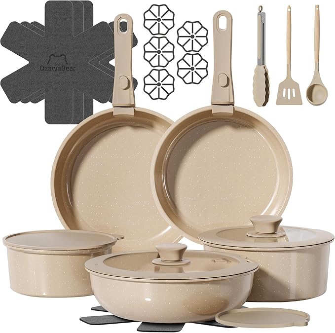 23 Pcs Pots and Pans Set Non Stick, Ceramic Cookware Set Non Toxic by OzawaBear