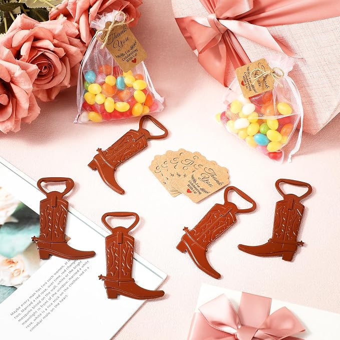 Meanplan 99 Pcs Cowboy Boot Bottle Opener Set Cowgirl Western Derby Wedding - Image 5