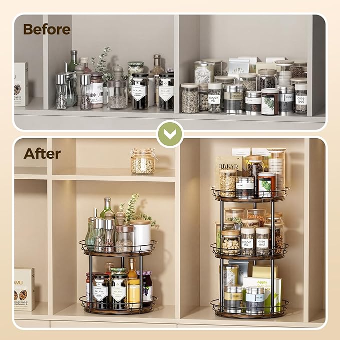 LAMU 12'' Lazy Susan Turntable Organizer, 2 Tier Round Rotating Spice Rack - Image 4