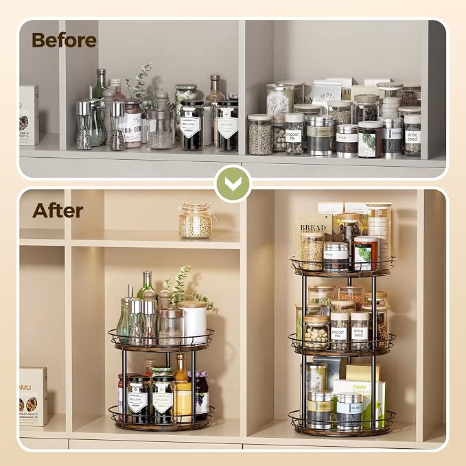 LAMU 10'' Lazy Susan Turntable Organizer, 3 Tier Round Rotating Spice Rack - Image 3