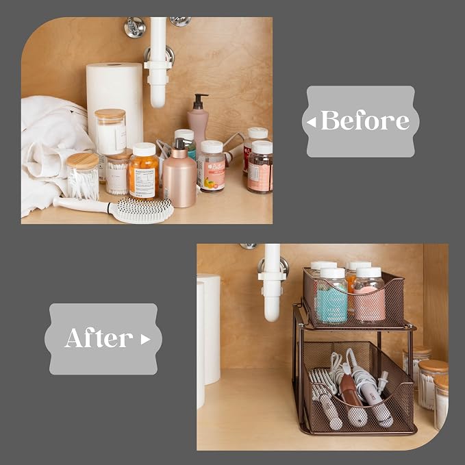 Sorbus 2 Tier Metal Under Sink Organizer - Image 7