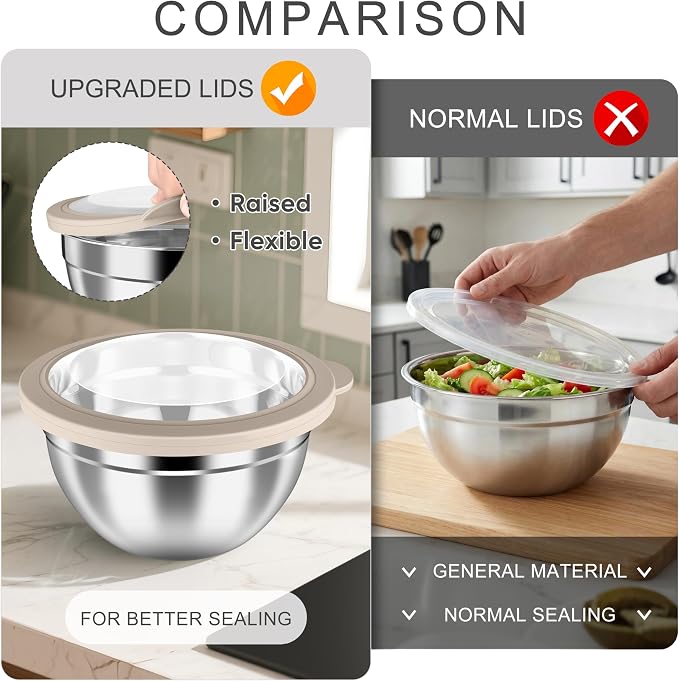 HaWare Mixing Bowls with Airtight Clear Lids, 6-Piece Stainless Steel Strong - Image 4