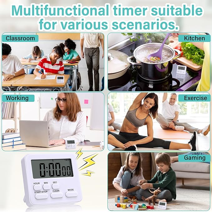 Leumoi 2 Pcs Digital Kitchen Timer 24 Hour Clock and Alarm Function Timer - Image 7