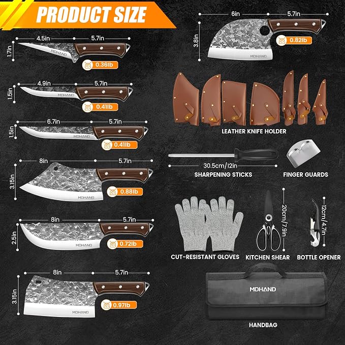 MDHAND Butcher Knife Set, Heavy Duty Meat Cleaver, Fillet Knives, Meat Cutting - Image 4
