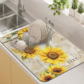 Sunflower Kitchen Countertop Dish Drying Mat,Super Absorbent Coffee