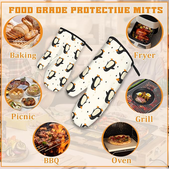 Cute Penguin Oven Mitts and Pot Holders Set, Kitchen Decor Heat Resistant Non - Image 5