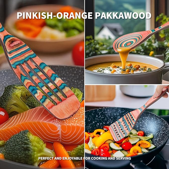 Gudamaye Pakkawood 7-Piece Wooden Cooking Utensils, Wooden Spoons - Image 2