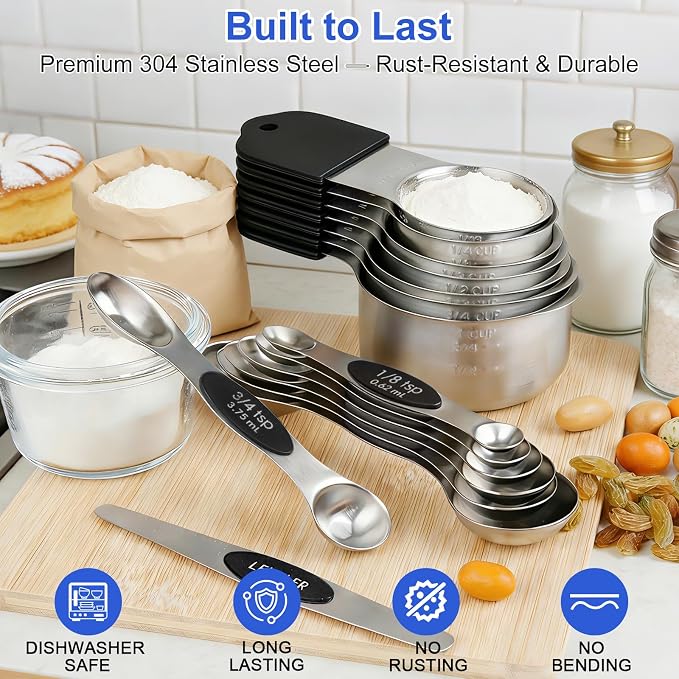Magnetic Measuring Cups & Spoons Set, Strong N45 Magnets, Heavy Duty Stainless - Image 3