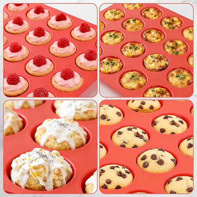 CAKETIME Silicone Mini Muffin Pan, 24 Cups Mini Cupcake Pans Silicone Muffin Tin - Image 6
