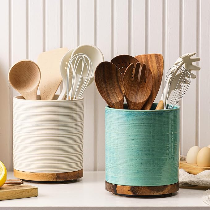 Utensil Holder, 360° Rotating Extra Large Ceramic Kitchen Utensil Holder - Image 3