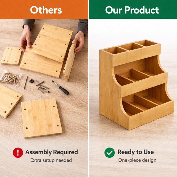 Tea bag organizer with 3-tier storage & 4 matching coasters. Fully assembled. - Image 2