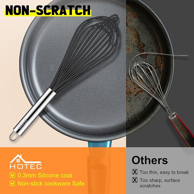 HOTEC 4 Pieces Silicone Whisks Set, Wire Balloon Whisks Egg Beater, Non-slip - Image 7
