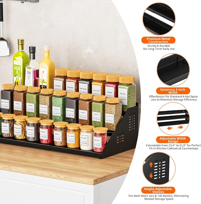RCHYFEED Spice Rack Organizer for Cabinet, 3 Tier Spice Rack Expandable - Image 6