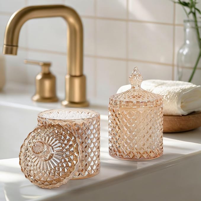 2 Pack Qtip Holder Thick Glass Apothecary Jars - Image 2