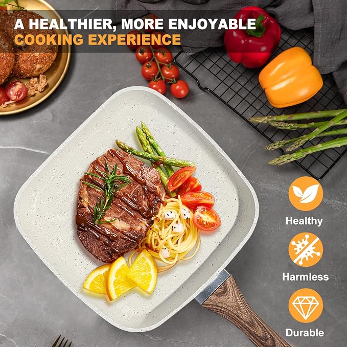 NEWBULIG 3-Piece Nonstick Grill Pan Set, Square Griddle Pans - Image 5