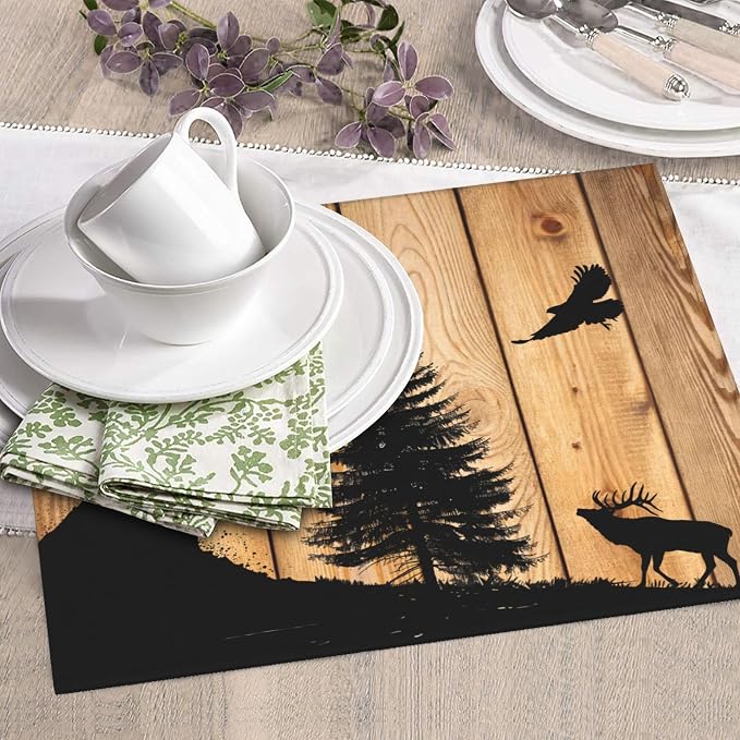 Retro Rustic Wolf Deer Forest Brown Wood Dish Drying Mat - Image 7