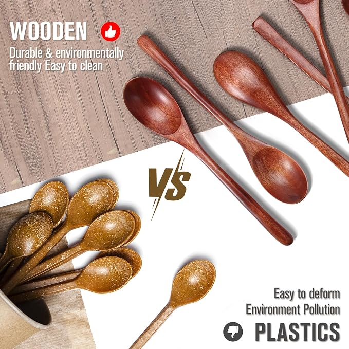Wooden Spoons, 6 Pieces 9 Inch Wood Soup Spoons - Image 5