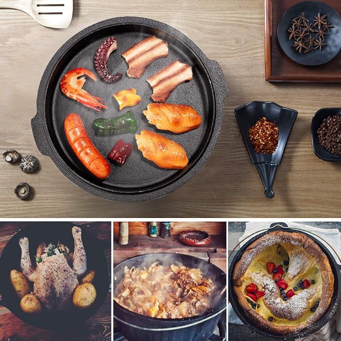 Overmont Camp Dutch Oven Pre Seasoned Cast Iron Lid Also a Skillet Casserole Pot - Image 4