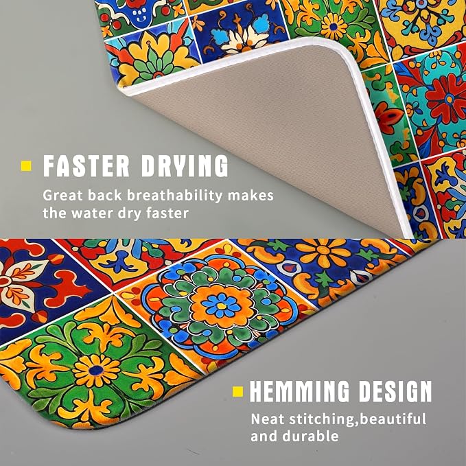 Mexican Tiles Dish Drying Mat for Kitchen Counter Absorbent Microfiber Dish - Image 3